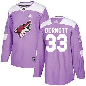 Travis Dermott Men's Adidas Arizona Coyotes Authentic Purple Fights Cancer Practice Jersey