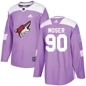 J.J. Moser Men's Adidas Arizona Coyotes Authentic Purple Fights Cancer Practice Jersey