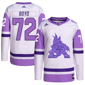 Travis Boyd Men's Adidas Arizona Coyotes Authentic White/Purple Hockey Fights Cancer Primegreen Jersey