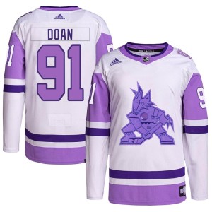 Josh Doan Men's Adidas Arizona Coyotes Authentic White/Purple Hockey Fights Cancer Primegreen Jersey