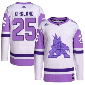 Justin Kirkland Men's Adidas Arizona Coyotes Authentic White/Purple Hockey Fights Cancer Primegreen Jersey