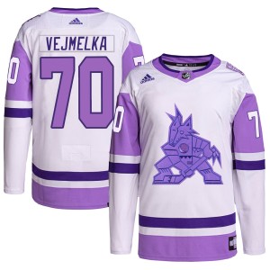 Karel Vejmelka Men's Adidas Arizona Coyotes Authentic White/Purple Hockey Fights Cancer Primegreen Jersey