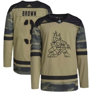 Josh Brown Men's Adidas Arizona Coyotes Authentic Brown Camo Military Appreciation Practice Jersey