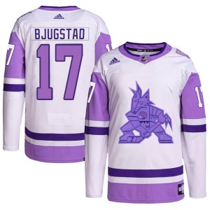 Nick Bjugstad Youth Adidas Arizona Coyotes Authentic White/Purple Hockey Fights Cancer Primegreen Jersey