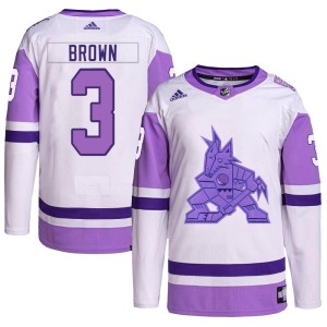 Josh Brown Youth Adidas Arizona Coyotes Authentic White/Purple Hockey Fights Cancer Primegreen Jersey