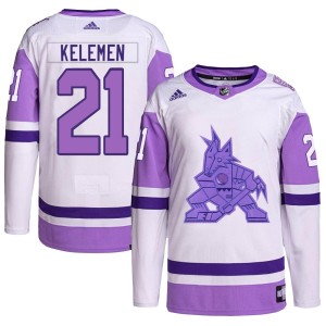 Milos Kelemen Youth Adidas Arizona Coyotes Authentic White/Purple Hockey Fights Cancer Primegreen Jersey