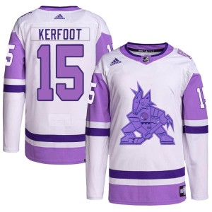 Alex Kerfoot Youth Adidas Arizona Coyotes Authentic White/Purple Hockey Fights Cancer Primegreen Jersey