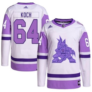 Patrik Koch Youth Adidas Arizona Coyotes Authentic White/Purple Hockey Fights Cancer Primegreen Jersey