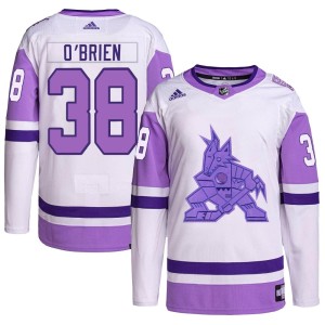 Liam O'Brien Youth Adidas Arizona Coyotes Authentic White/Purple Hockey Fights Cancer Primegreen Jersey