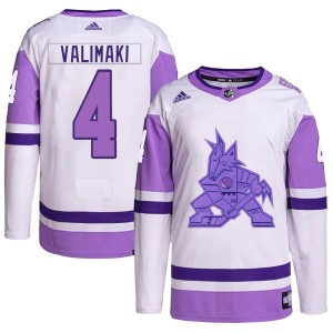 Juuso Valimaki Youth Adidas Arizona Coyotes Authentic White/Purple Hockey Fights Cancer Primegreen Jersey