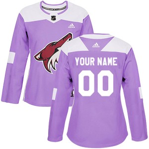 Custom Women's Adidas Arizona Coyotes Authentic Purple Custom Fights Cancer Practice Jersey
