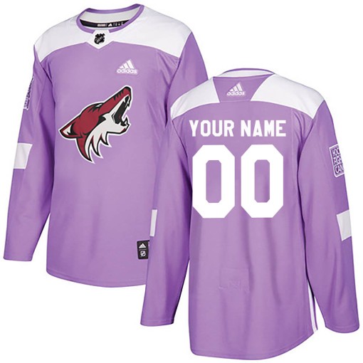Custom Men's Adidas Arizona Coyotes Authentic Purple Custom Fights Cancer Practice Jersey