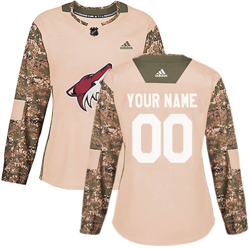 Custom Women's Adidas Arizona Coyotes Authentic Camo Custom Veterans Day Practice Jersey