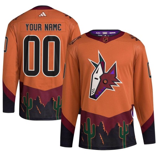 Custom Youth Adidas Arizona Coyotes Authentic Orange Custom Reverse Retro 2.0 Jersey